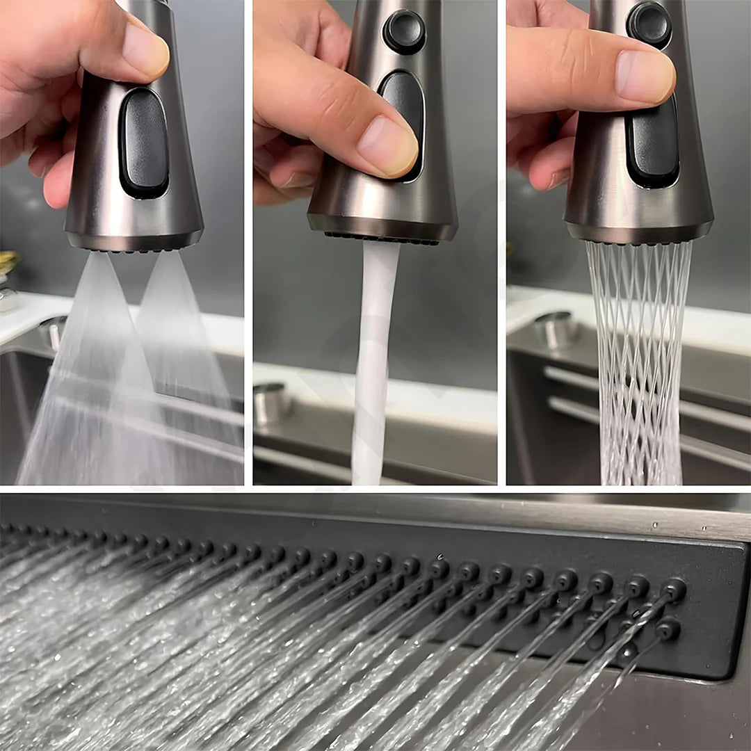 Kitchen sink, 5 buttons, 45x100 cm - Nano Smart - Digital display - Integrated dish drainer + knife rack - Includes all accessories - A complete kitchen experience in one piece