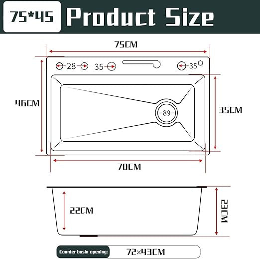 حوض مطبخ سمارت 75×45 تركي