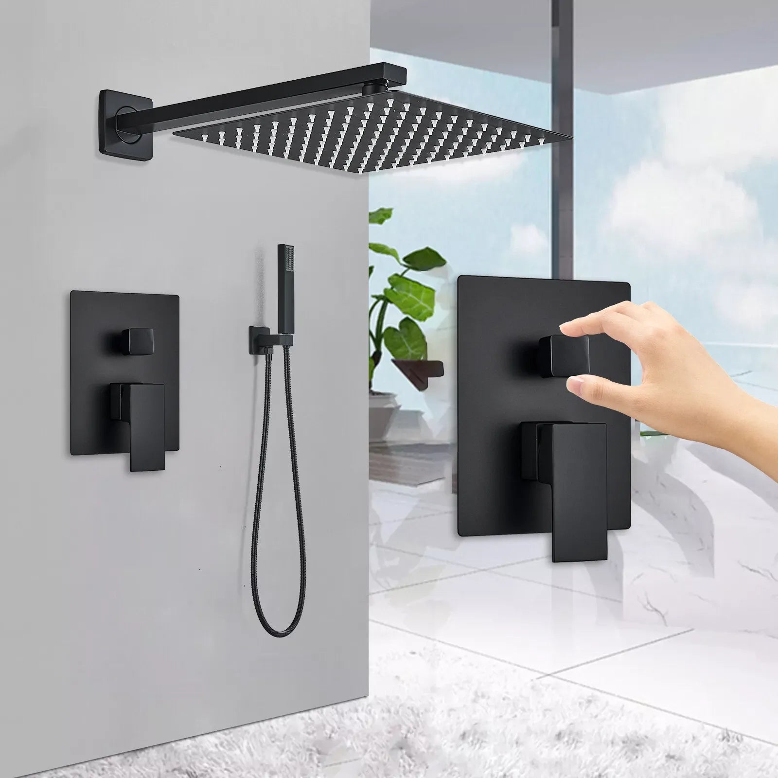 Luxury Shower System — طقم شاور دفن فاخر 3×1 ( بخلاط 3 مخرج + طاسة + سماعة ) بتصميم عصري وخامات عالية الجودة