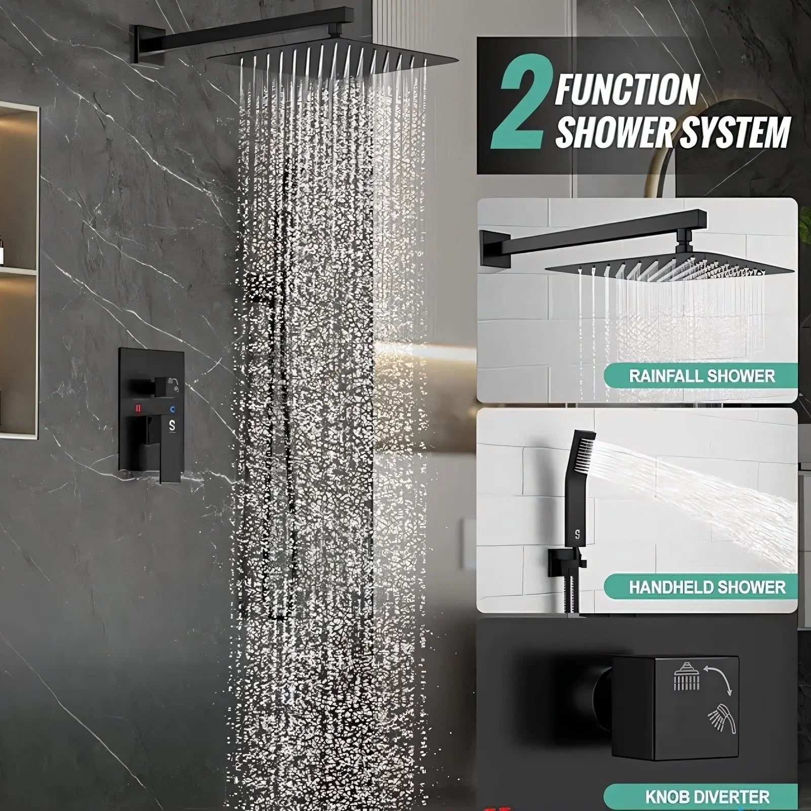 Luxury Shower System — طقم شاور دفن فاخر 3×1 ( بخلاط 3 مخرج + طاسة + سماعة ) بتصميم عصري وخامات عالية الجودة